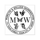 蝶#4カップル結婚の2イニシャルアドレス セルフインキングスタンプ (デザイン)