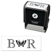 蝶#4Cカップル結婚の2イニシャルモノグラム セルフインキングスタンプ (インサイチュ)