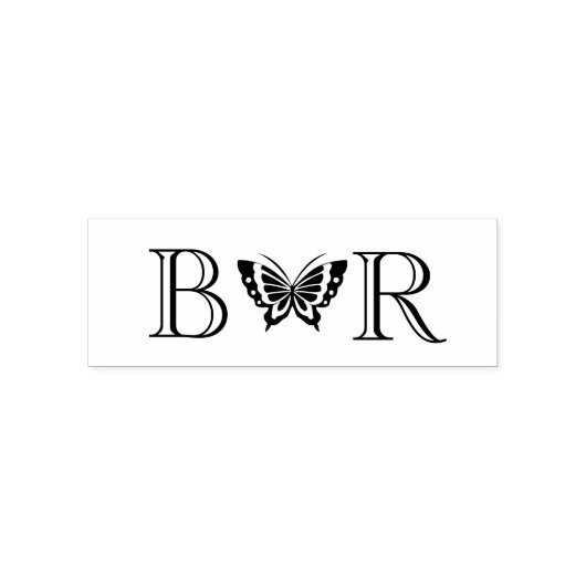 蝶#4Cカップル結婚の2イニシャルモノグラム セルフインキングスタンプ (デザイン)