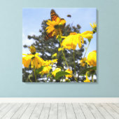 蝶, Bees N Sunflowers包まれたキャンバス キャンバスプリント (インサイチュ (ウッドフロア))