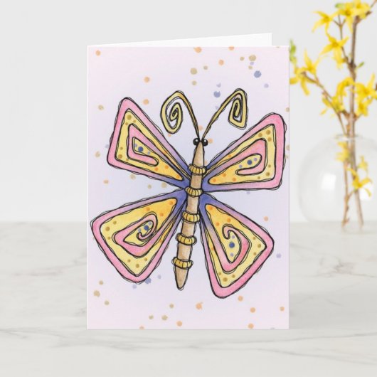 蝶 – Greeting Card カード (黄色い花)