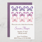 蝶Babyshowerのピンクの紫色の招待 招待状 (正面/裏面)