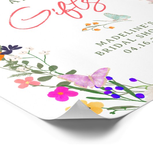 蝶boho明るい野生の下のブライダル記号 ポスター (角)