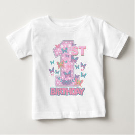 蝶First birthday turning one butterfly ベビーTシャツ