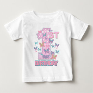 蝶First birthday turning one butterfly ベビーTシャツ