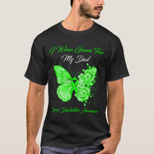 蝶I衣服グリーン私のパパ脳障害 Tシャツ