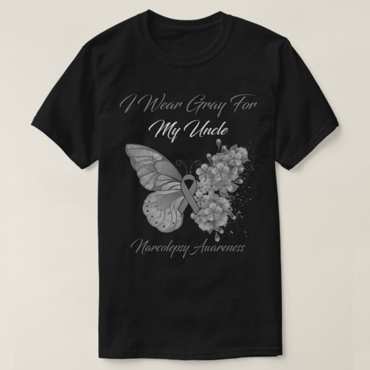 蝶I衣服グレー私のパパのナルコレプシー認識 Tシャツ (デザイン正面)