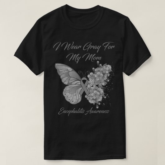 蝶I衣服グレー私の母の脳炎戦争 Tシャツ (デザイン正面)