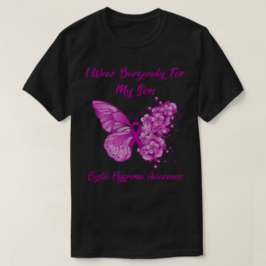 蝶I衣服バーガンディ私の息子の嚢胞性湿疹 Tシャツ (デザイン正面)