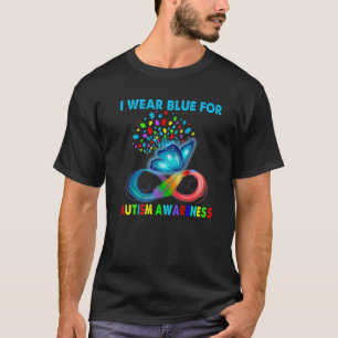 蝶I衣服ブルー自閉症意識 Tシャツ