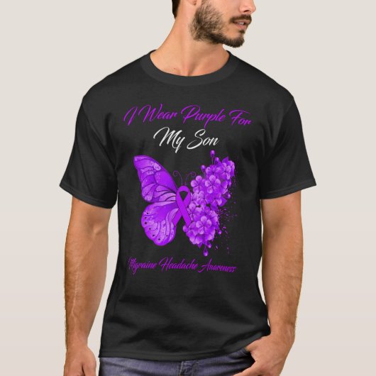 蝶I衣服紫のための私の息子の片頭痛ヘッドアック Tシャツ (正面)