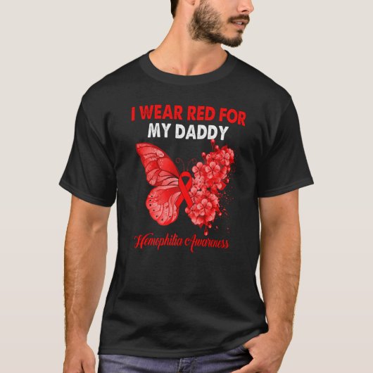 蝶I衣服赤のために私のパパ血友病アウェア Tシャツ (正面)