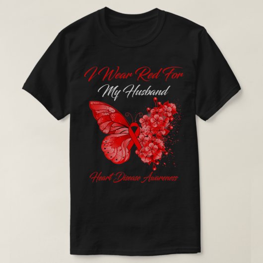 蝶I衣服赤のために私の夫のハート病 Tシャツ (デザイン正面)