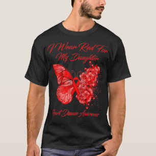 蝶I衣服赤のために私の娘のハート病 Tシャツ