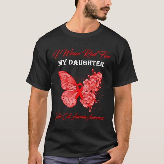 蝶I衣服赤のために私の娘の鎌状赤血球A Tシャツ (正面)