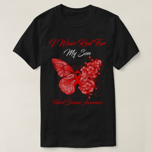 蝶I衣服赤のために私の息子のハート病Awar Tシャツ (デザイン正面)