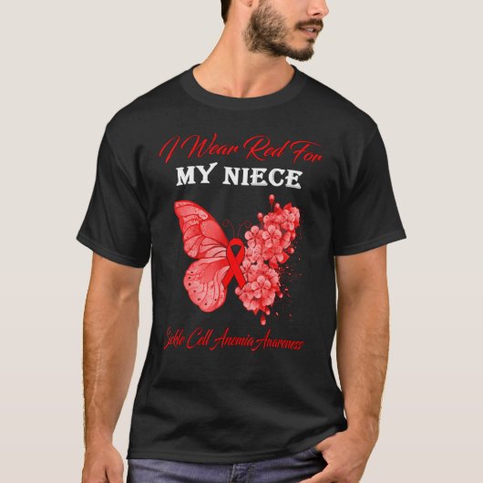 蝶I衣服赤のための私の姪の鎌状赤血球Anem Tシャツ (正面)