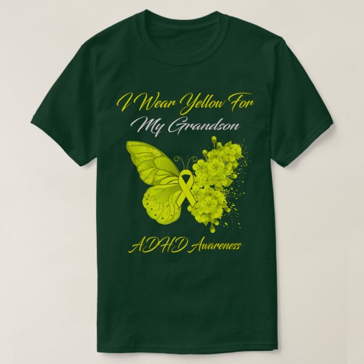 蝶I衣服黄色のため私の孫ADHDアウェア Tシャツ (デザイン正面)