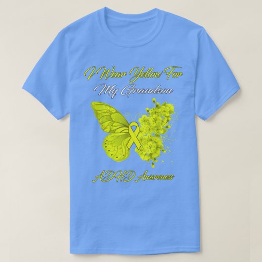 蝶I衣服黄色のため私の孫ADHDアウェア Tシャツ (デザイン正面)