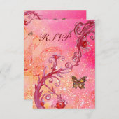 蝶SPARKLES RSVP、エレガントな結婚式パーティー 出欠カード (正面/裏面)