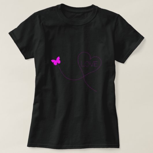蝶Tシャツとハート- Love Tシャツ (デザイン正面)
