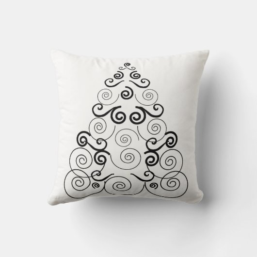 、螺線形のクリスマスツリー、白い投球枕黒くして下さい クッション (裏面)