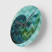 螺線形のターコイズのコンシュの貝 ラウンド壁時計 (傾斜)