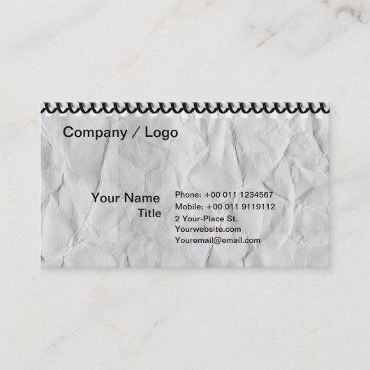 螺線形の古いペーパーノート 名刺 (正面)