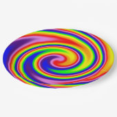 螺線形の渦巻の柔らかい焦点の虹はお祝いを着色します ペーパープレート (アングル)