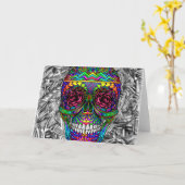 螺線形の禅キャンデーのスカルの抽象美術の死んだ頭部 カード (黄色い花)