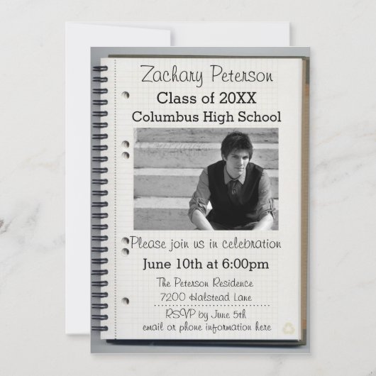 螺線形ノート-卒業の発表 招待状 (正面)