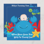 蟹と海の友人1歳の誕生日パーティー招待状 招待状 (正面/裏面)