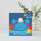 蟹と海の友人1歳の誕生日パーティー招待状 招待状 (スタンド正面)