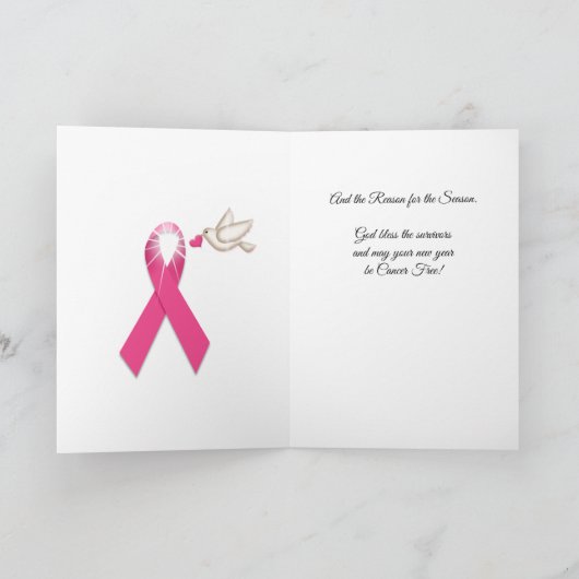 蟹座の認識度のピンクのリボンのクリスマスツリー シーズンカード (内部)