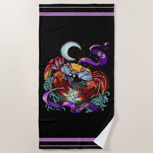 蟹座の(占星術の)十二宮図 ビーチタオル (正面)