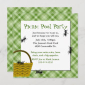 蟻のパーティの招待状が付いているピクニックバスケット 招待状 (正面/裏面)