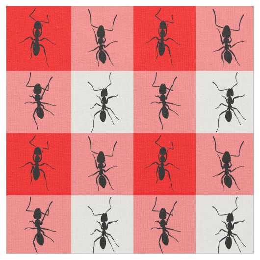 蟻のピクニック毛布の赤い白の点検 ファブリック (クローズアップ)