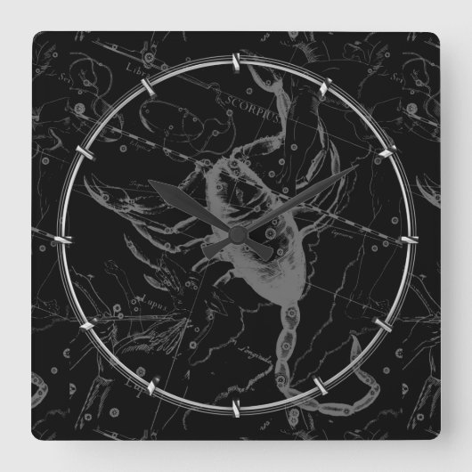 蠍座の星座のHeveliusの1690年の版木、銅版、版画 スクエア壁時計 (正面)