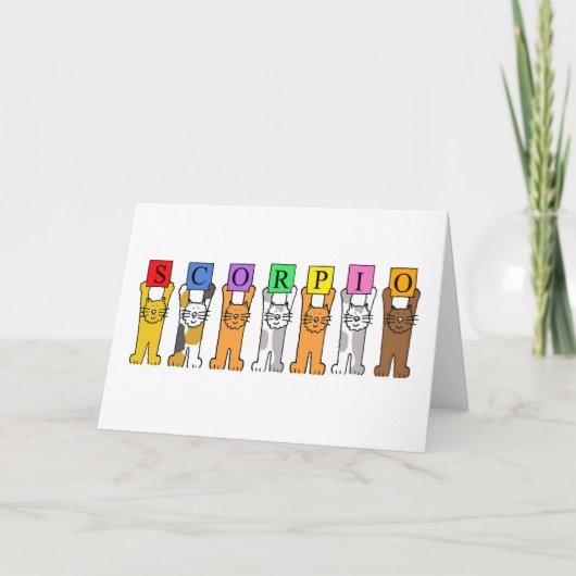 蠍座の誕生日、かわいい漫画猫 カード (正面)