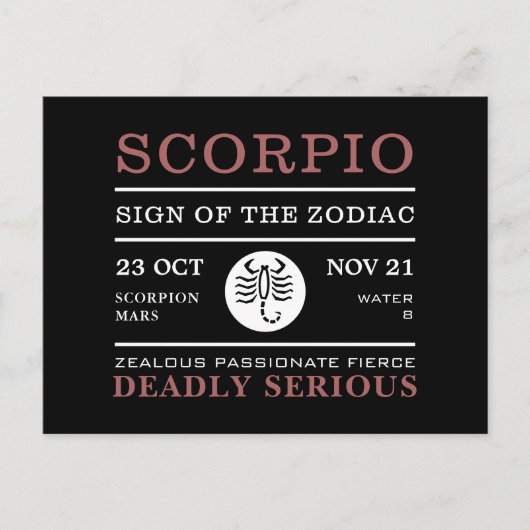 蠍座の〔占星術の〕十二宮図の印占星術の、 ポストカード (正面)