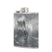 蠍座の(占星術の)十二宮図は動揺してな鋼鉄装飾に署名します フラスク (左)