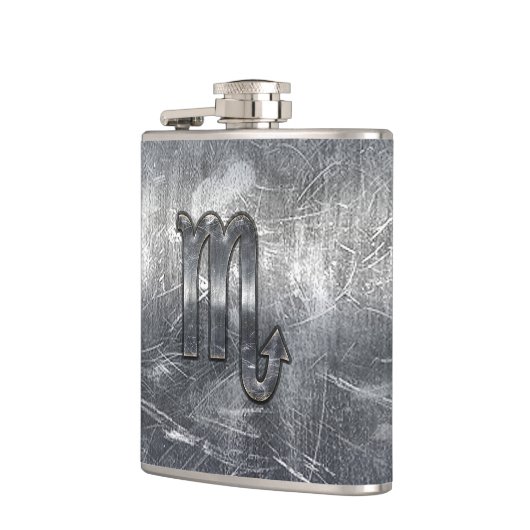 蠍座の(占星術の)十二宮図は動揺してな鋼鉄装飾に署名します フラスク (左)