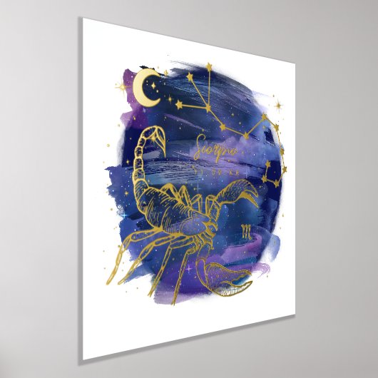 蠍座の〔占星術の〕十二宮図カスタム誕生日 箔ポスター (レイダウン)
