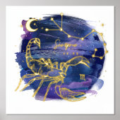 蠍座の〔占星術の〕十二宮図カスタム誕生日 箔ポスター (正面)