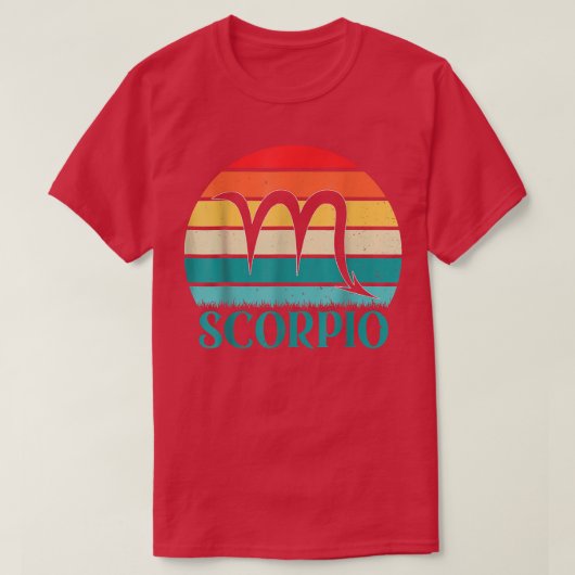 蠍座ギフトおもしろいレトロサンセット〔占星術の〕十二宮図サイン誕生 Tシャツ (デザイン正面)