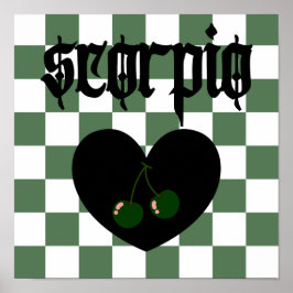 蠍座ゴシック市松模様にさくらんぼ ポスター