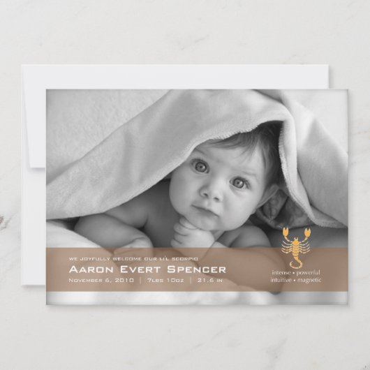 蠍座ザスコーピオン写真誕生アナウンスメントカード 案内状 (正面)