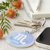 蠍座パーソナライズされた水彩〔占星術の〕十二宮図標識 キーホルダー (正面右)