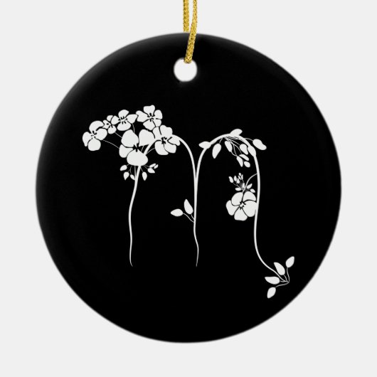 蠍座フローラ〔占星術の〕十二宮図符号ブラック セラミックオーナメント (正面)