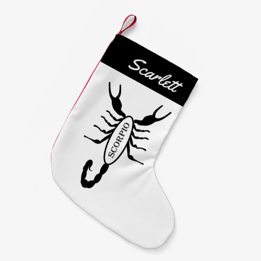 蠍座ブラックスコーピオンスターサイン名前をカスタムする スモールクリスマスストッキング (正面 (吊り時))